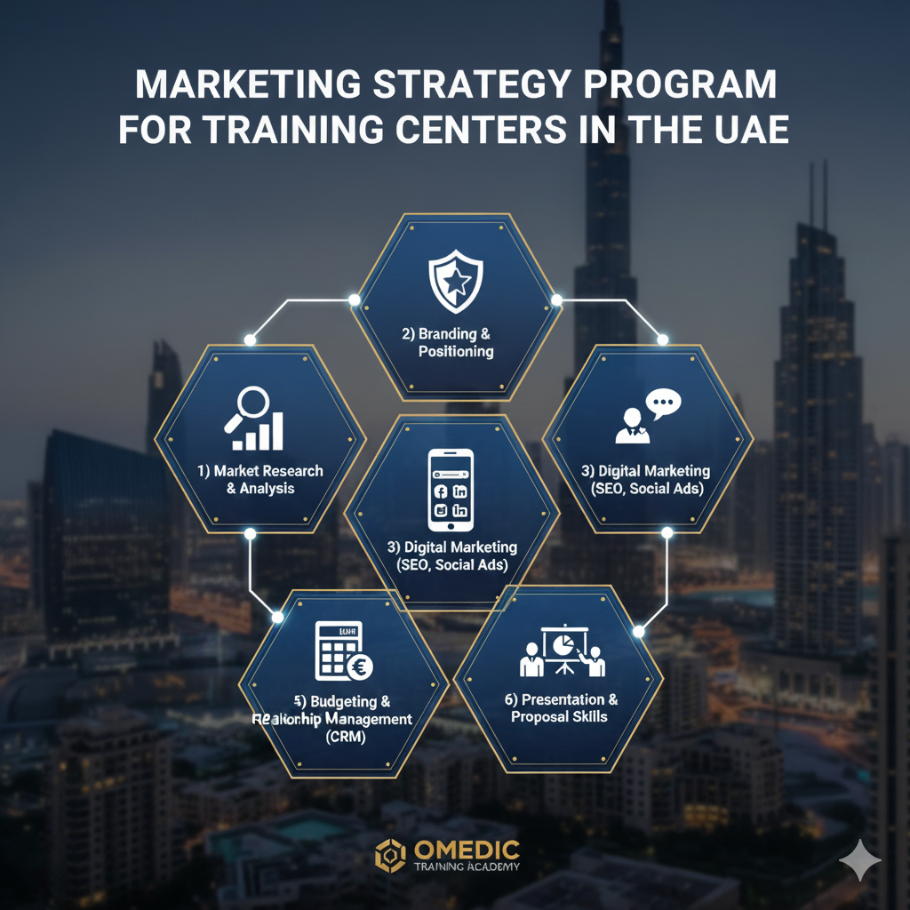 محاور برانمج إعداد خطة تسويق لمراكز التدريب المقدم من اوميديك للتدريب 